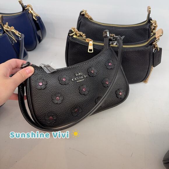 NWT Coach Teri Mini Crossbody Bag With Floral Applique CAJ98 Gunmetal/Black